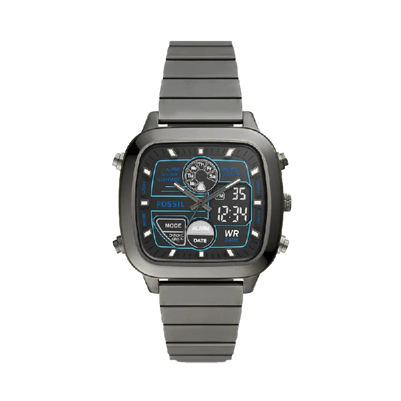 best smartwatch for business professionals -Fossil Mens Retro Black Dial Stainless Steel Analogue-Digital Watch - FS5892