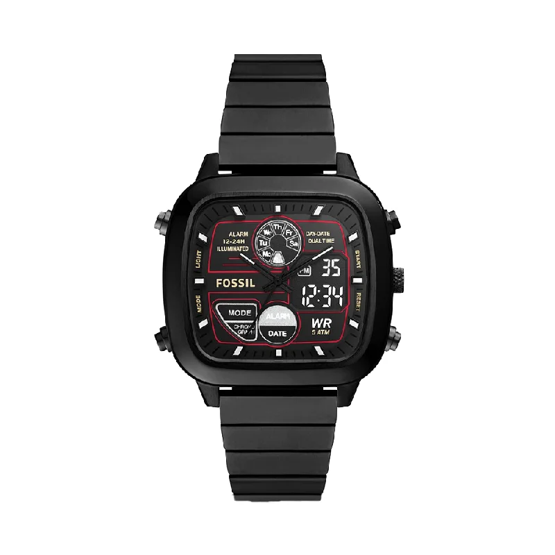 top-rated watches for men with ceramic bands -Fossil Retro Anadoraware Analog-Digital Black Dial Watch For Men - FS5891