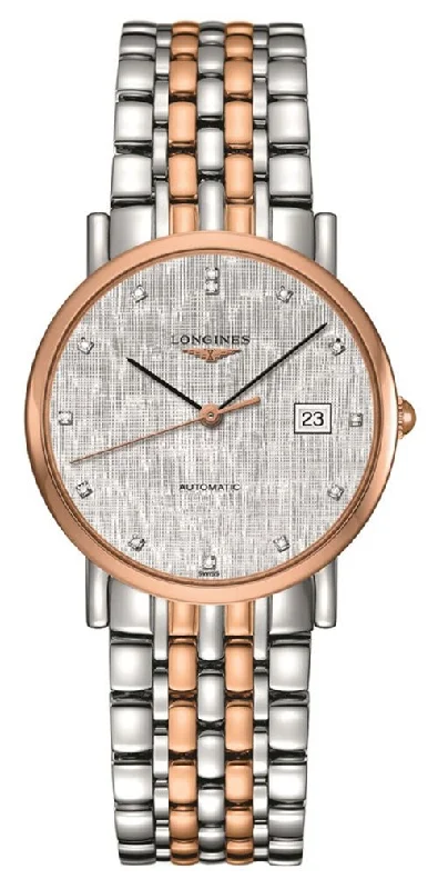 trendy women's watches with minimalist design -Longines Elegant Automatic Two-Tone Stainless Steel Silver Dial Diamonds Womens Watch L4.809.5.77.7