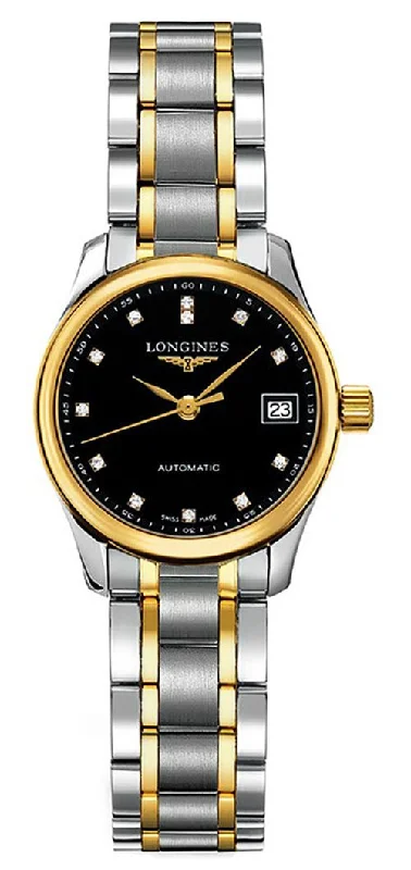 best diving watches for professional use -Longines Master Collection Automatic Two-Tone Stainless Steel Black Dial Diamonds Date Womens Watch L2.128.5.57.7