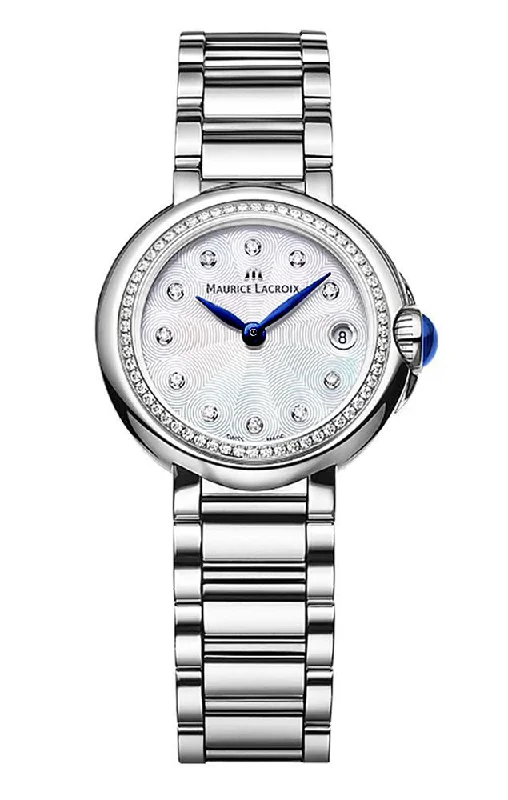 women's watches with square dials -Maurice Lacroix Fiaba Stainless Steel Diamonds Mother-of-Pearl Dial Date Quartz Womens Watch FA1003-SD502-170-1