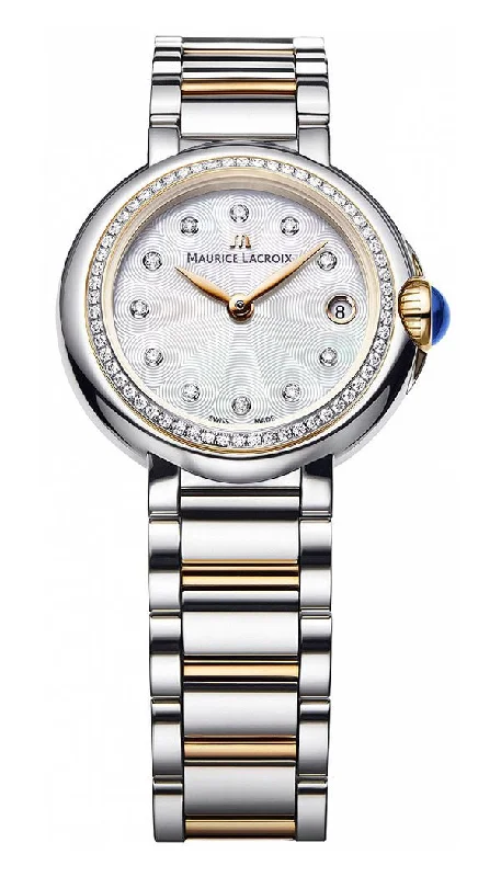 affordable fitness tracking smartwatches -Maurice Lacroix Fiaba Two Tone Steel Diamonds Mother-of-Pearl Dial Date Quartz Womens Watch FA1003-PVP23-170-1