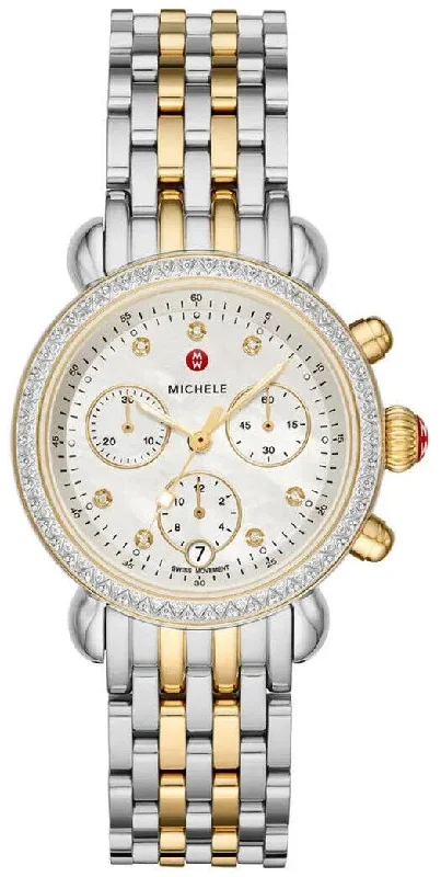 smartwatches with fitness tracker for women -Michele CSX-36 Chronograph Mother of Pearl Dial Date Two-Tone Stainless Steel Womens Watch MWW03C000514