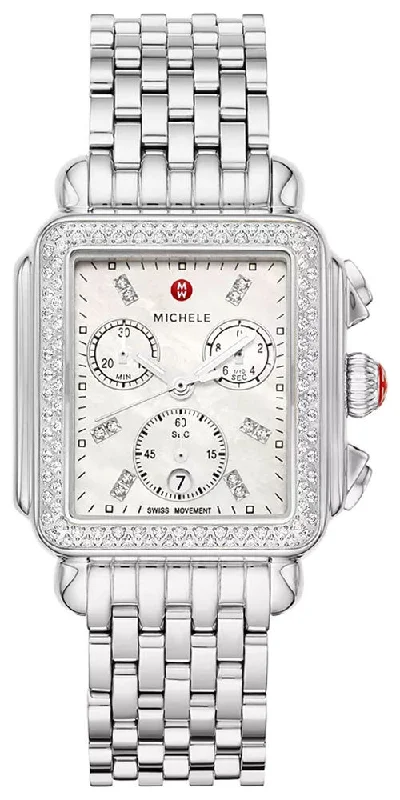 solar-powered watches for outdoor use -Michele Deco Chronograph Stainless Steel Diamonds Mother-of-Pearl Dial Date Womens Watch MWW06A000775