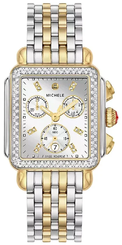 digital watches for kids with fun designs -Michele Deco Diamond High Shine Chronograph Date Two-Tone Stainless Steel & Womens Watch MWW06A000805