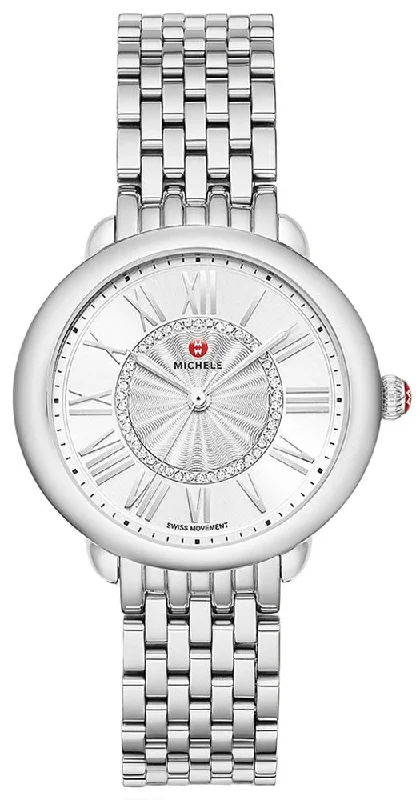 solar-powered luxury watches for women -Michele Serein Mid Stainless Steel Diamonds Silver Dial Womens Watch MWW21B000147