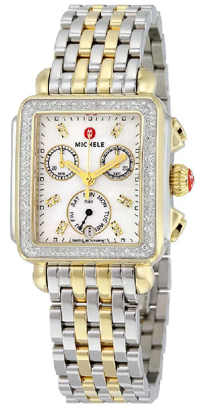 women's watches with large faces and bold dials -Michele Signature Deco Chronograph Day/Date Two-Tone Stainless Steel & Diamond Womens Watch MWW06P000108