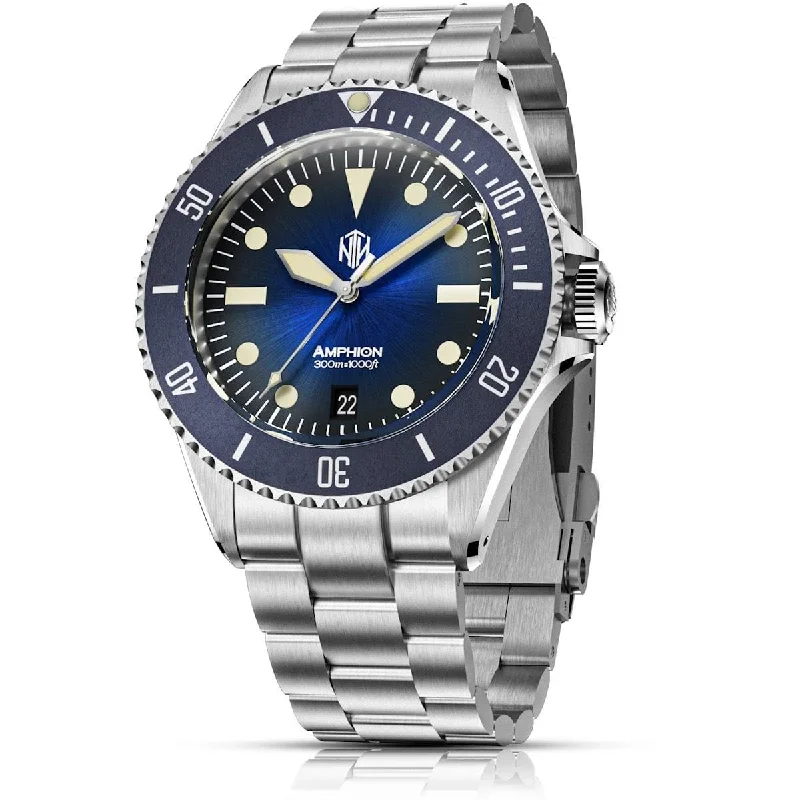 best watches for men with automatic winding -NTH Amphion Midnight Blue With Date - 3 Link Bracelet - LIKE NEW