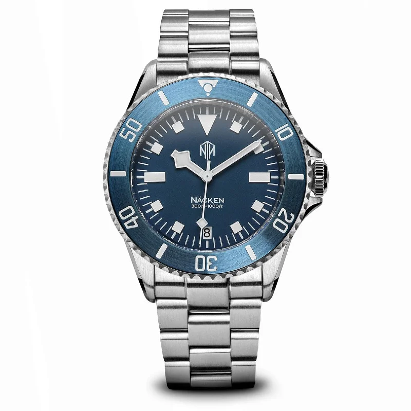 men's watches with titanium bands -NTH Näcken Diver's Watch - Modern Blue Dial - Date