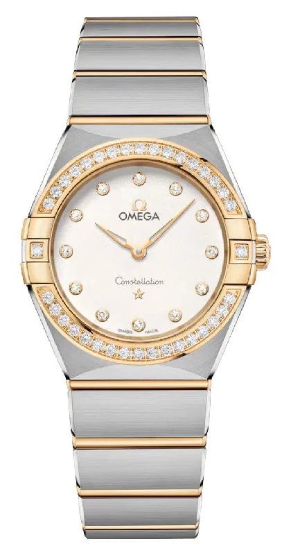 best waterproof watches for outdoor adventures -Omega Constellation Stainless Steel & 18K Yellow Gold Silver Dial Diamonds Quartz Womens Watch 131.25.28.60.52.002