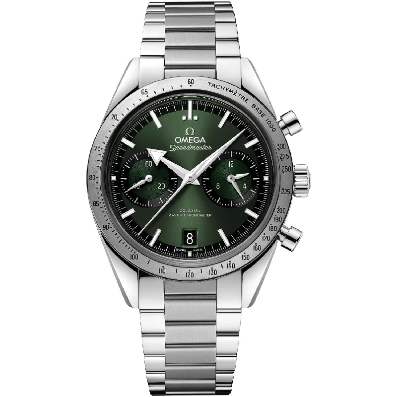 watches for men with green straps -Omega Speedmaster Broad Arrow ’57  40mm Manual winding Green Dial