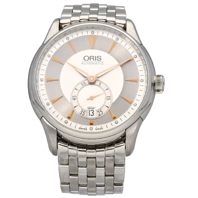 leather strap wristwatches for men with vintage look -Oris Artelier Small Second 7582 40mm Stainless Steel Watch