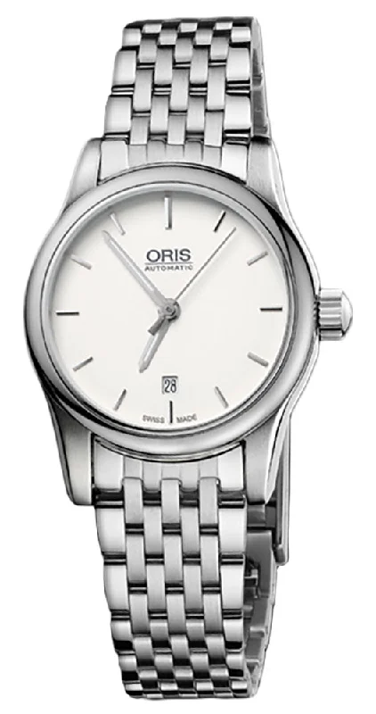 men's smartwatches with activity tracking -Oris Classic Date Automatic Stainless Steel Silver Dial Womens Watch 561 7650 4051-07 8 14 61