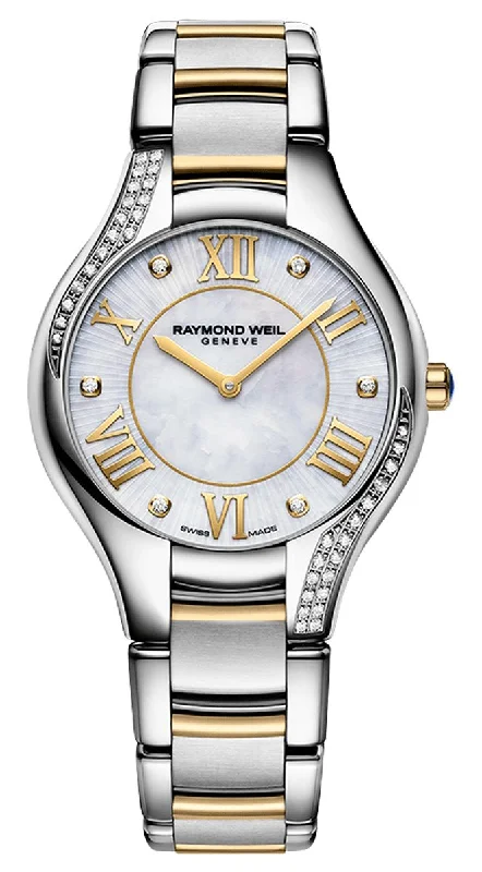 women's elegant watches with mesh stainless steel bands -Raymond Weil Noemia Two-Tone Stainless Steel Mother-Of-Pearl Dial Diamonds Quartz Womens Watch 5132-S1P-00966