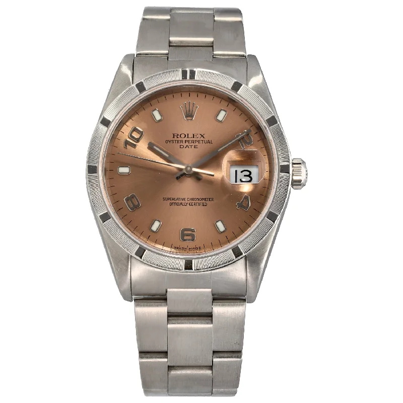 minimalist watches for men with leather straps -Rolex Date 15210 34mm Stainless Steel Watch