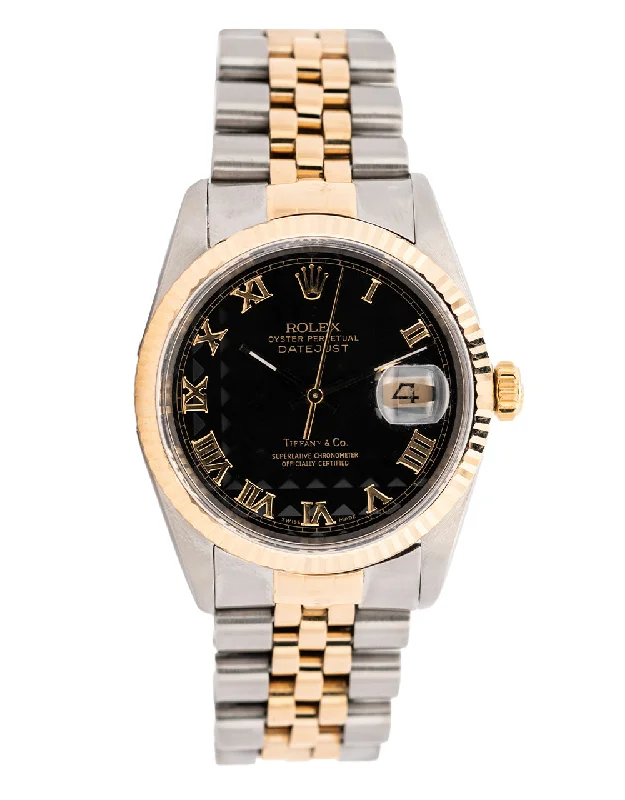 best watches for women with date feature -Rolex Oyster Perpetual Datejust Pyramid Dial Tiffany & Co Men's Watch