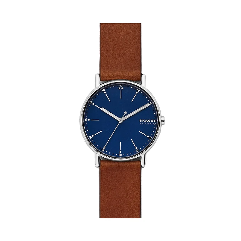 luxury watches for men with gold accents -Skagen SKW6355 Round Analog Blue Dial Men's Watch