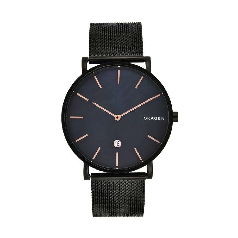 automatic watches for men with leather bands -Skagen SKW6472 Hagen Analog Black Dial Men's Watch