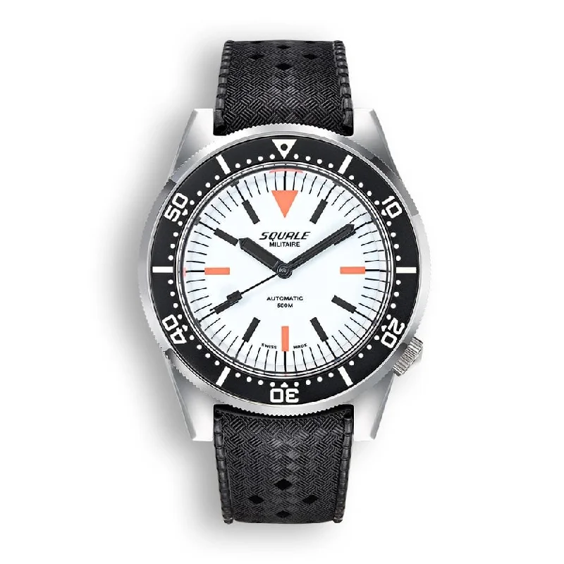 affordable watches for women with style -Squale 1521 Swiss Made Diver's Watch - Full Luminous Militaire - Black Rubber Strap