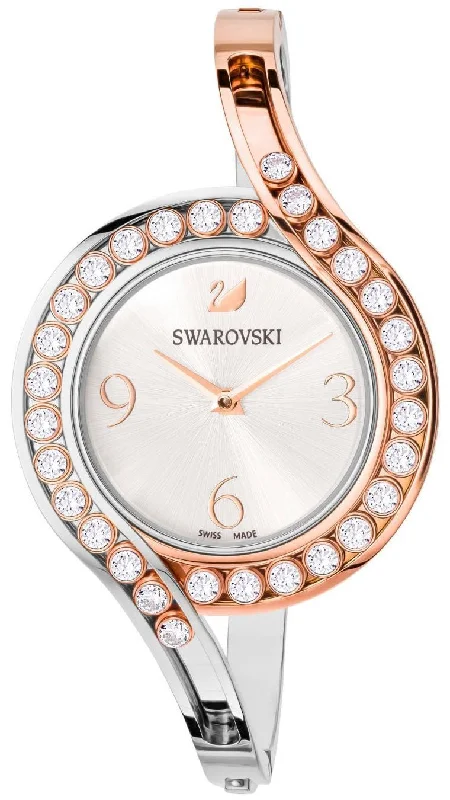 watches for athletes with speedometer -Swarovski Lovely Crystals Bangle Two-Tone Stainless Steel Silver Dial Women's Watch 5452486