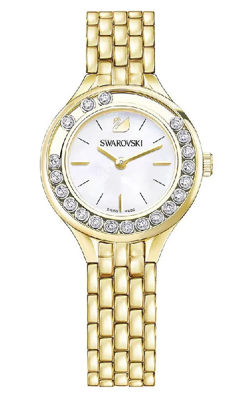 digital watches with dual time zone feature -Swarovski Lovely Crystals Mini Gold Tone Stainless Steel Quartz Mother-of-Pearl Dial Women's Watch 5242895