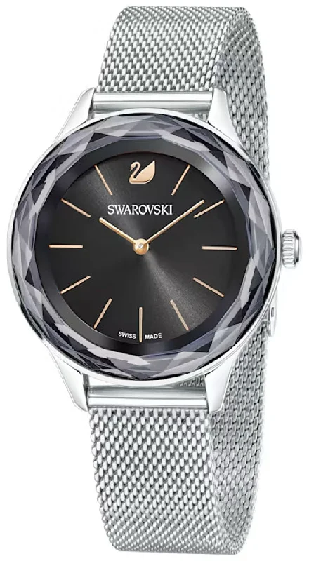 fashion watches with unique patterns -Swarovski Octea Nova Stainless Steel Milanese Strap Quartz Black Dial Women's Watch 5430420