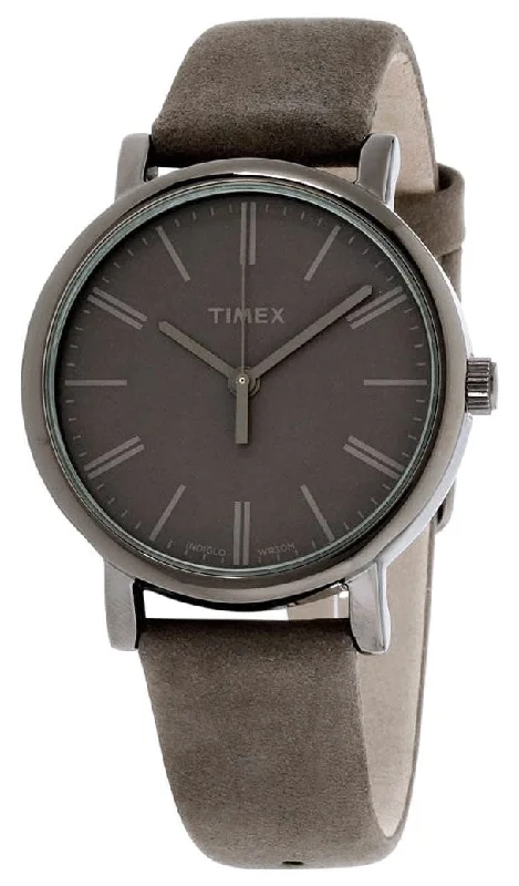 best watches for men with large faces -Timex Originals Gray Brass Gray Dial Gray Leather Strap Quartz Womens Watch TW2P96400