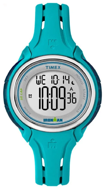 best dive watches for technical divers -Timex Ironman Sleek 50 Light Blue Resin Gray Dial Silicone Strap Digital Quartz Unisex Watch TW5K90600