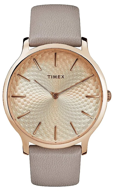 smartwatches with fitness tracker for women -Timex Metropolitan Rose Gold-Tone Brass Rose Gold Dial Gray Leather Strap Quartz Womens Watch TW2R49500