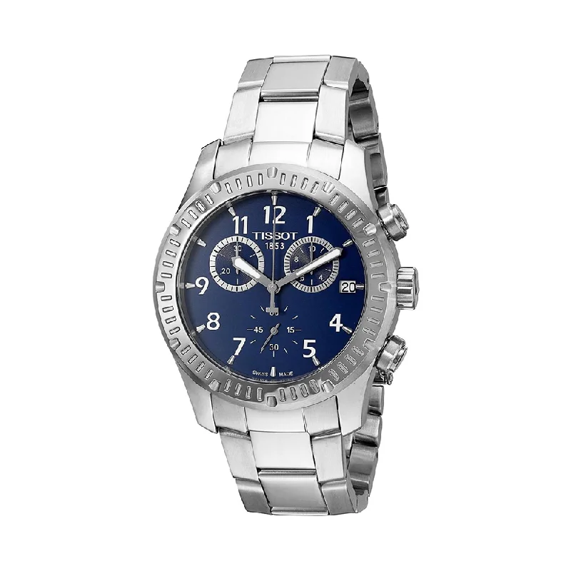 men's watches with minimalistic leather straps -Tissot T0394171104703 V8 Blue Dial Stainless Steel Mens Watch