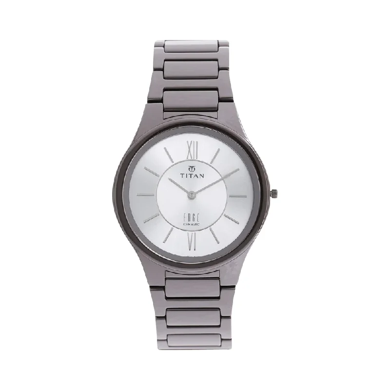 minimalist watches for men with leather straps -Titan Edge Analog Silver Dial Men's Watch 1696QC02